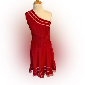 One-shoulder Red Tadashi Fit and Flare Dress, size S